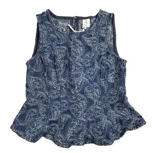Free‎ Assembly Women Denim Paisley Peplum Sleeveless Top Size S